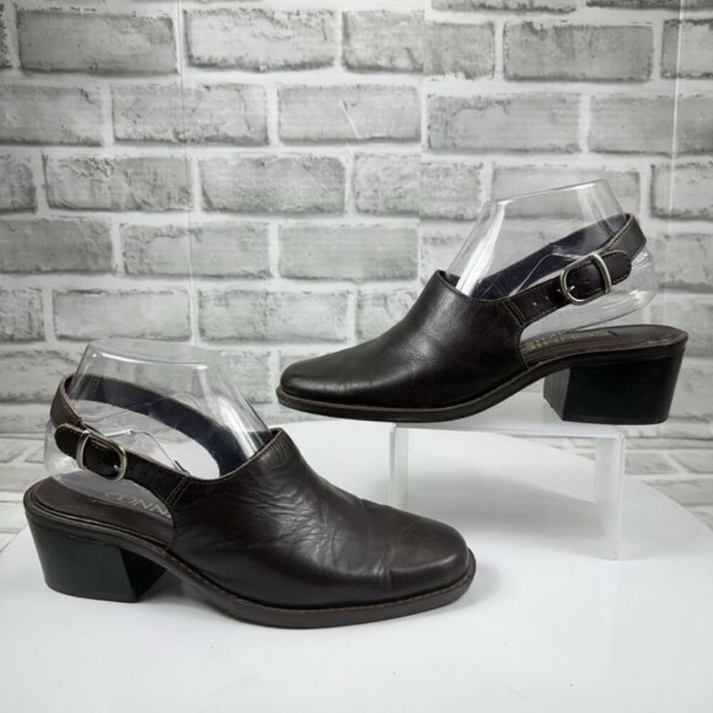 Connie Vintage Slingback Women's Size 7 Block Heel Brown Leather 70s Shoes